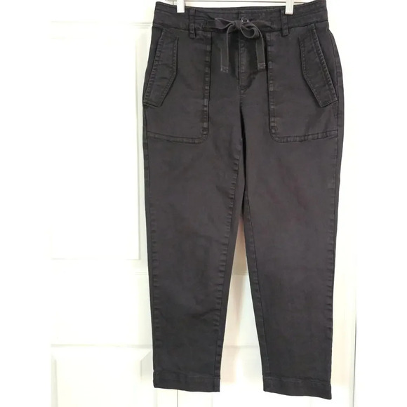 Vince Women's 6 Black‎ Twill Cropped Pants Utility Drawstring Pockets Ankle - Picture 1 of 10